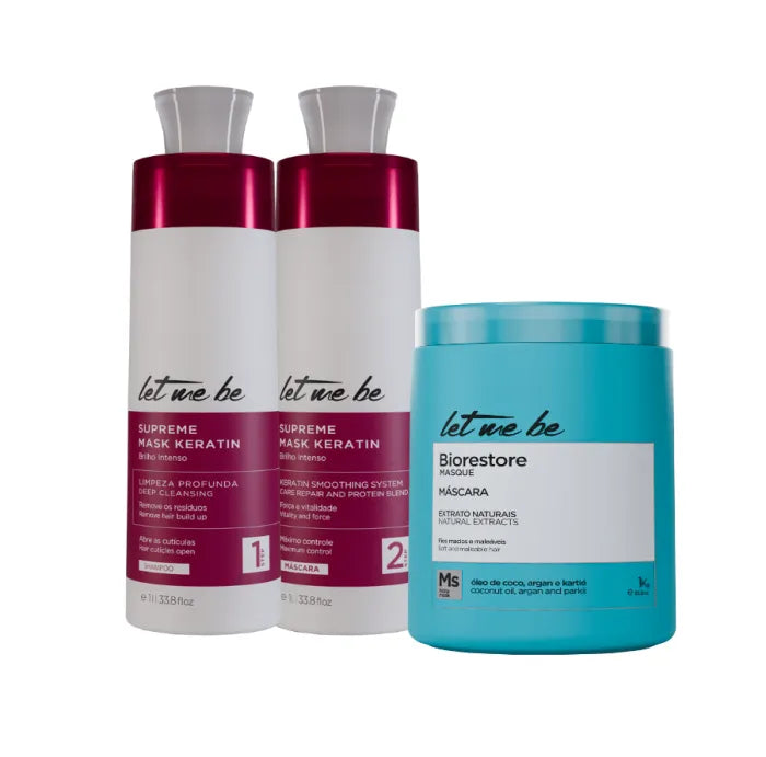 Oberste Glattung Kit Mask Keratin | 2x1l + Biorestore Ultra -Feuchtigkeitsmaske | 1 kg