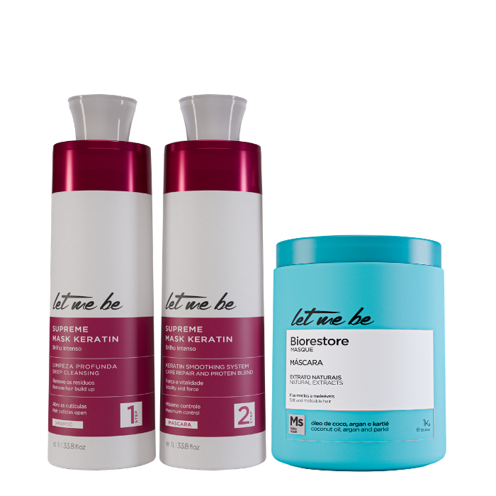 Oberste Glattung Kit Mask Keratin | 2x1l + Biorestore Ultra -Feuchtigkeitsmaske | 1 kg