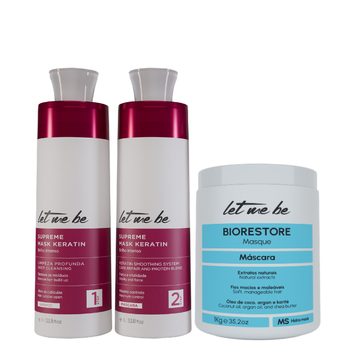 Oberste Glattung Kit Mask Keratin | 2x1l + Biorestore Ultra -Feuchtigkeitsmaske | 1 kg
